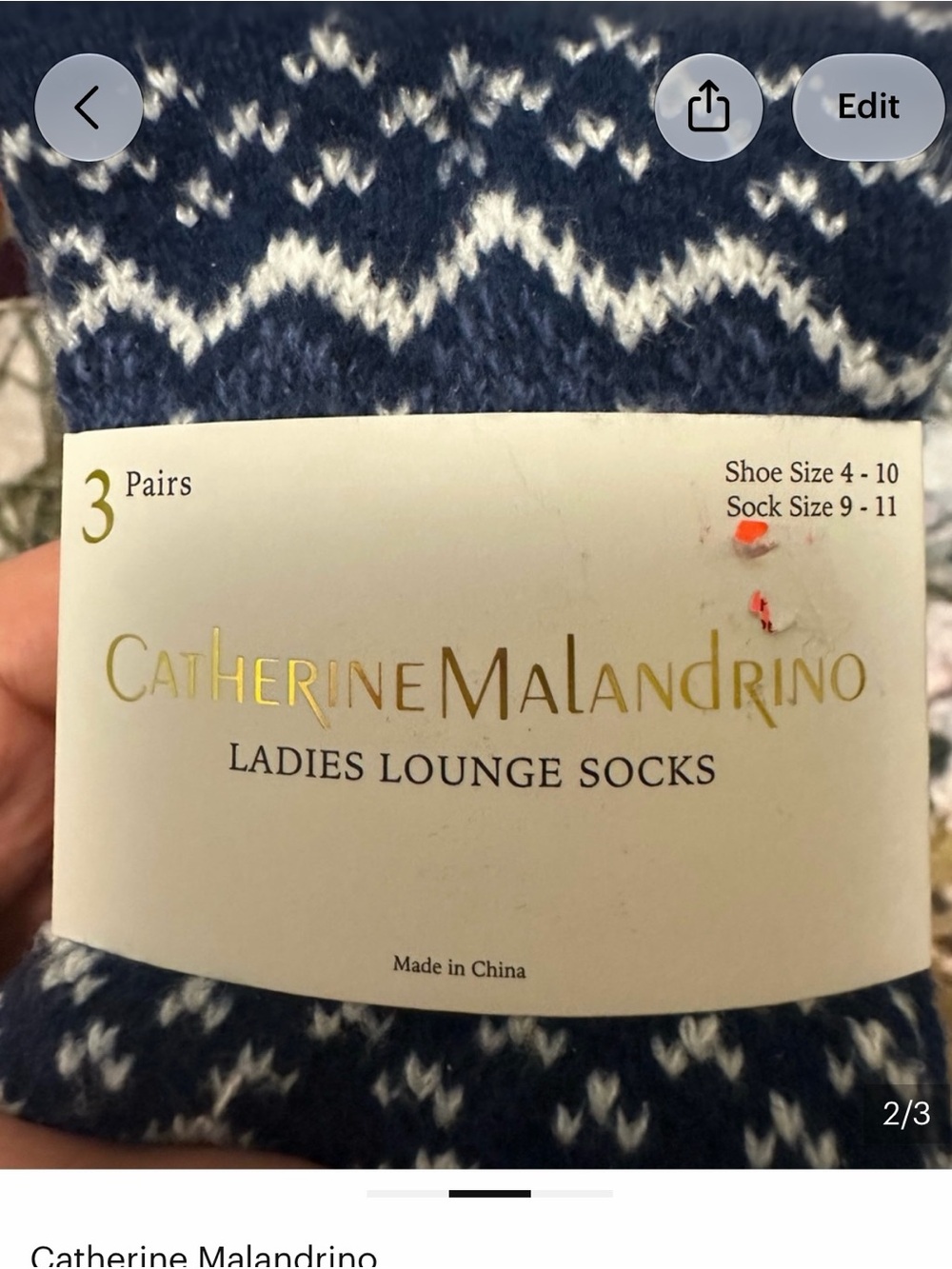 Giveaway. Catherine Malandrino Navy & White Fair Isle Lounge Socks (3 Pairs) - Picture 3 of 4
